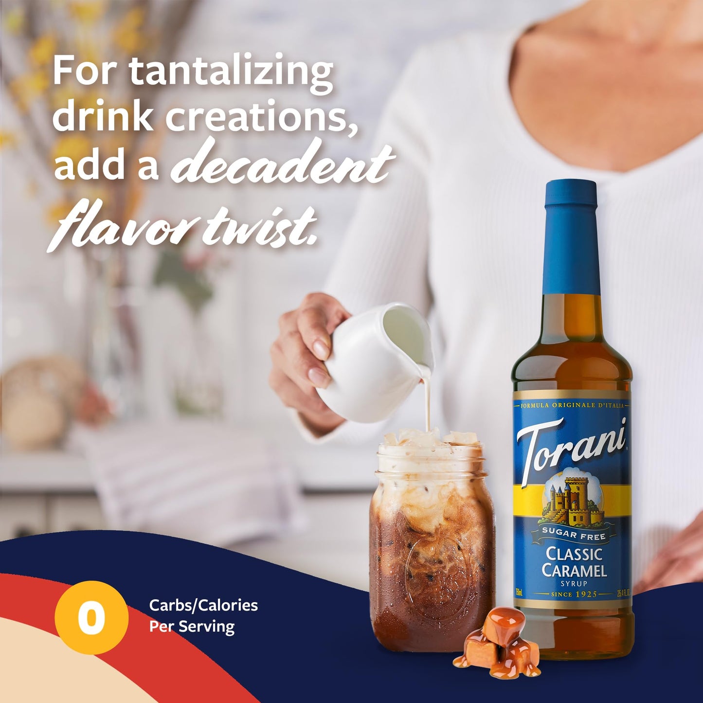 Torani Sugar Free Coffee Syrup, Classic Caramel Flavoring For Drinks, Zero Calorie, Pump Included, 25.4 Fl Oz