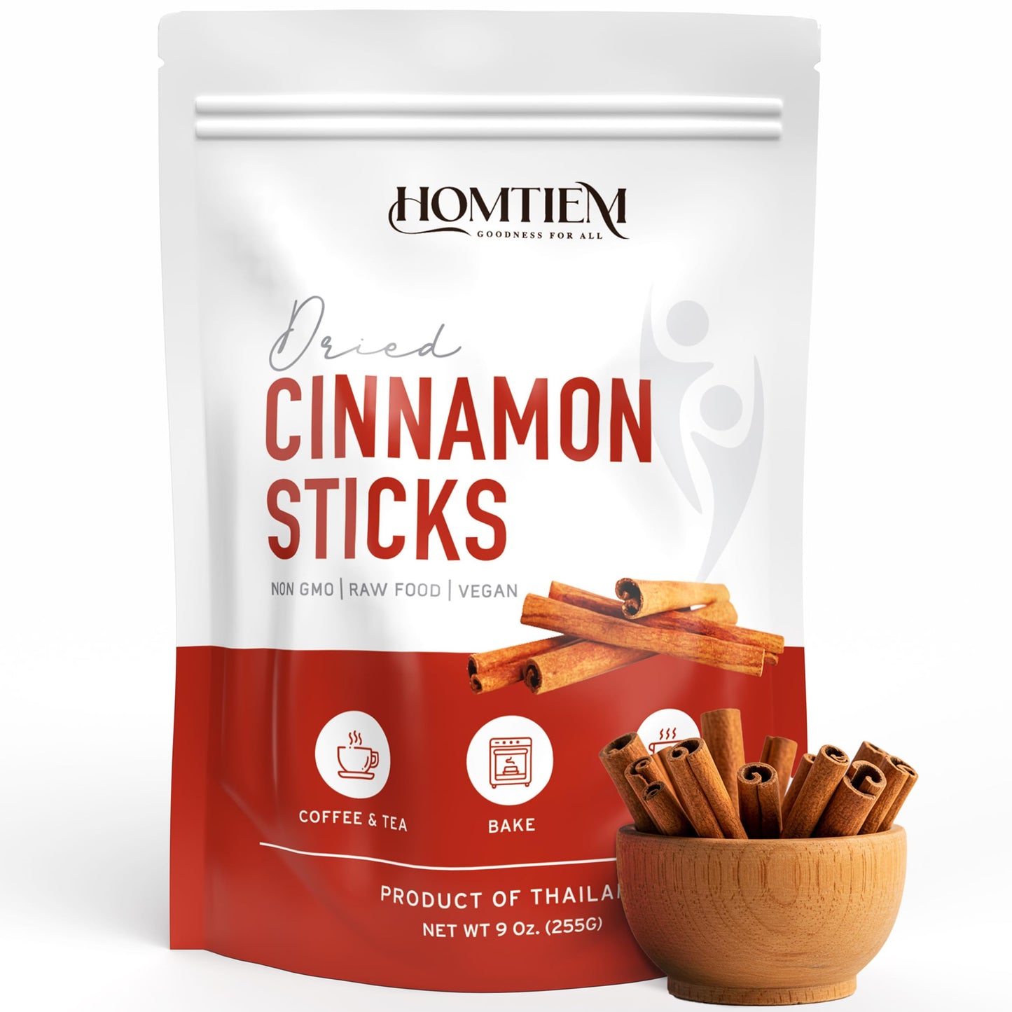 HOMTIEM Organic Dried Cinnamon Sticks, Non-GMO, Vegan, 9 Oz (255 Gram)