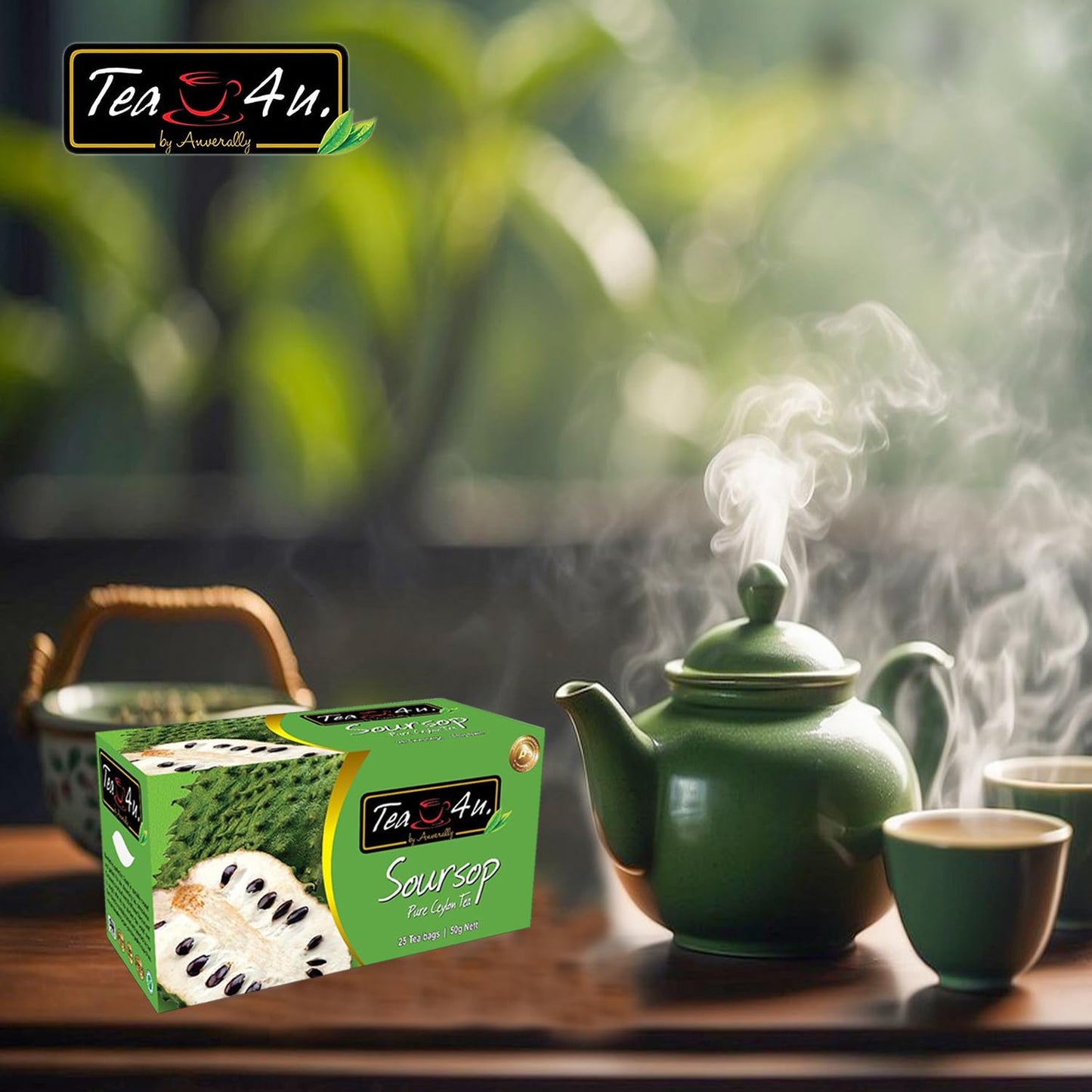 TEA 4U Flavored Black Ceylon Tea Bags - Soursop Flavor - 25 Count - Quality from Sri Lanka