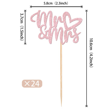 36 Pcs Mr & Mrs Cupcake Toppers With Love Heart Glitter Cupcake Picks Wedding Engagement Cake Decorations For Wedding, Bridal Sh