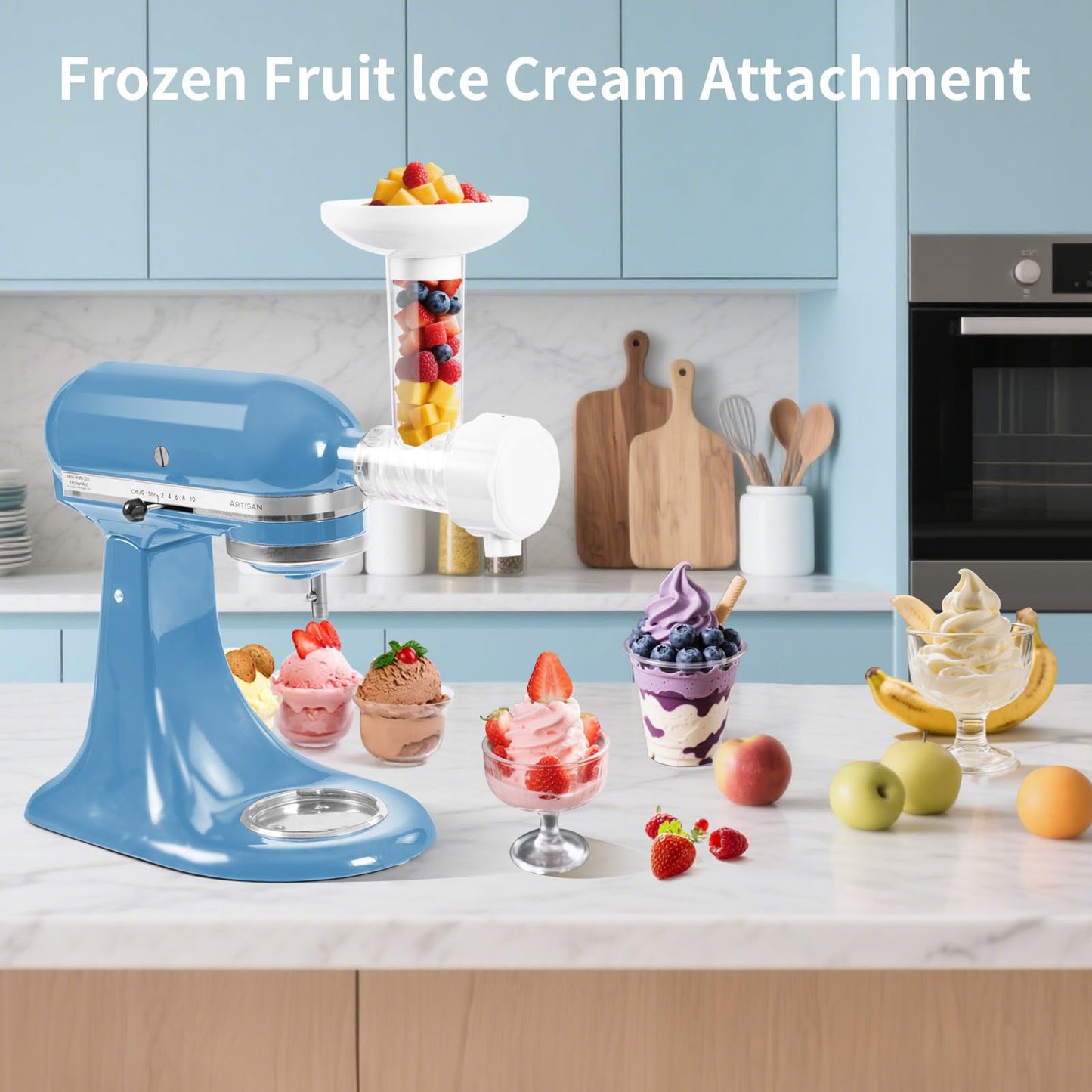 MEILEYII Frozen Fruit Ice Cream Attachment for Kitchenaid Mixer, Creates Sorbet & Yogurt, Small Size, Dishwasher Safe