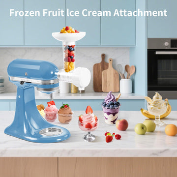 MEILEYII Frozen Fruit Ice Cream Attachment for Kitchenaid Mixer, Creates Sorbet & Yogurt, Small Size, Dishwasher Safe