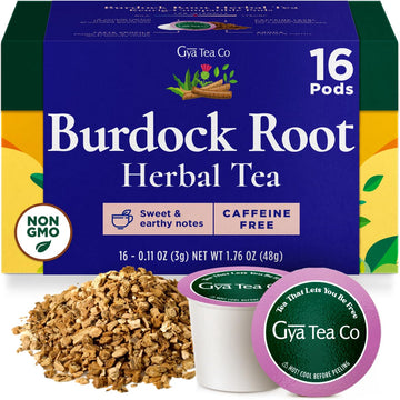 Gya Tea Co Burdock Root Herbal Tea Pod (16 ct) - Decaf Earthy Burdock Tea Rich Nutrients for Digestive Health & Nourish