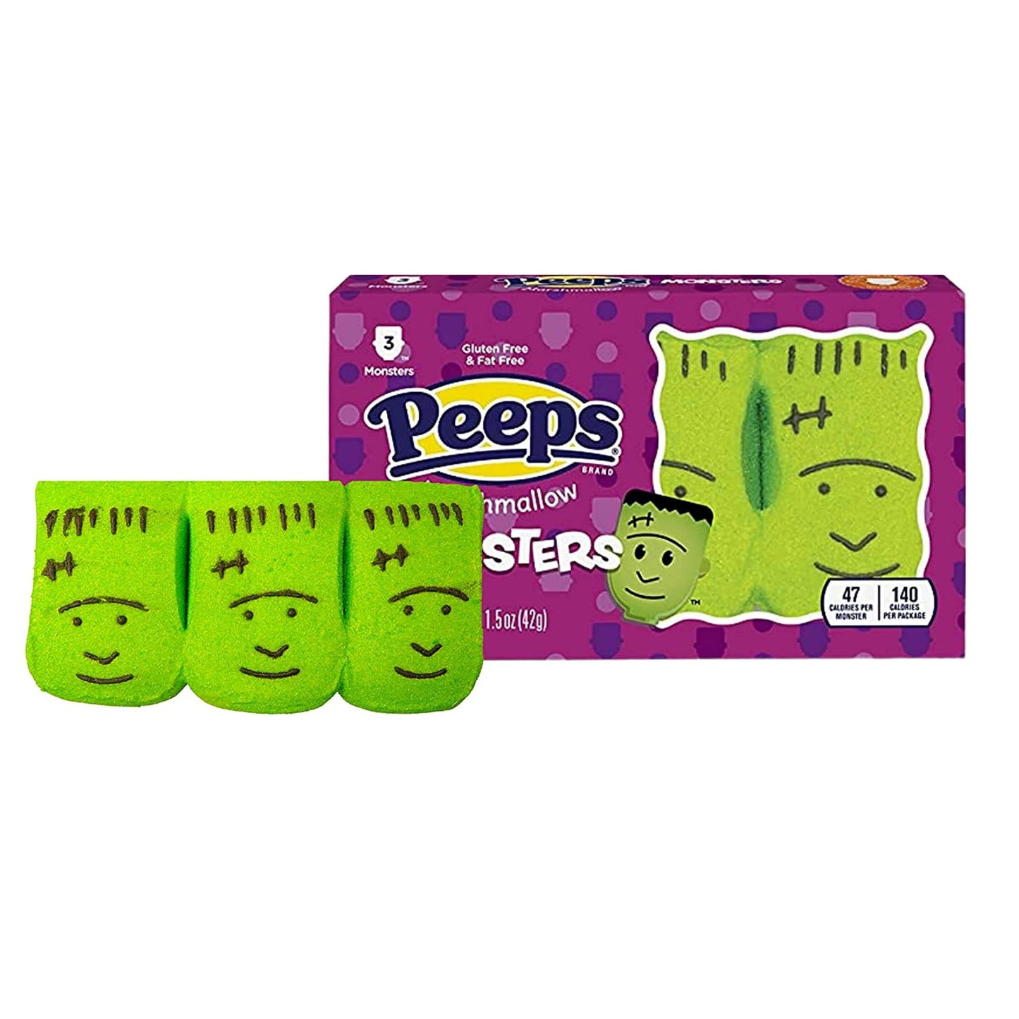 Needzo Monster  Pumpkin  Sugar Skulls  and Ghost Peeps Marshmallows  Halloween 2025 Assorted Character Marshmallow Candies (Pack of 4) 12 Pieces Total