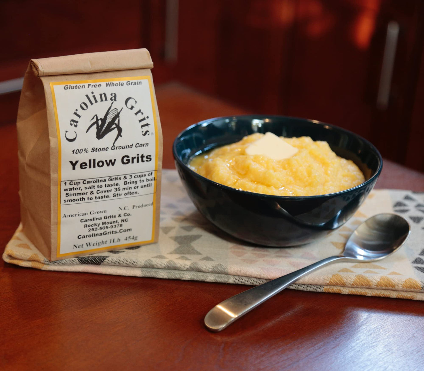 Carolina Grits Company Traditionally Stone Ground Yellow Grits, non-GMO, Whole Grain and Gluten Free (Yellow 1 Pack (1 Pound))