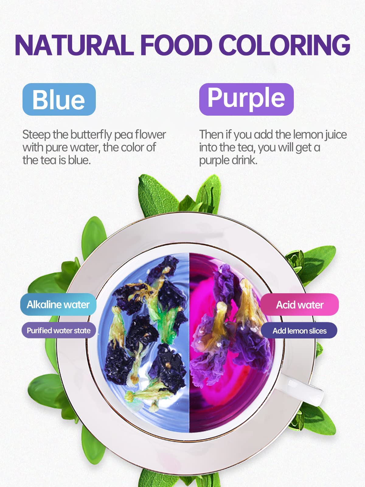 TeeLux Butterfly Pea Flower Tea, Non-GMO, Premium Dried Flowers, 1.76 Oz