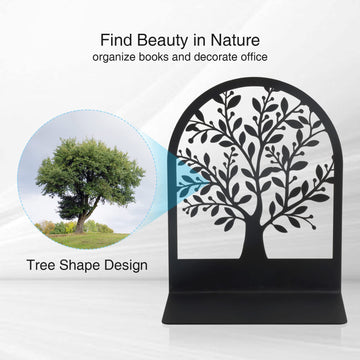 Bookends, Book Ends, Metal Bookend, Tree Of Life Bookend, Bookends For Shelves, Home Decorative Bookends For Heavy Books, Black