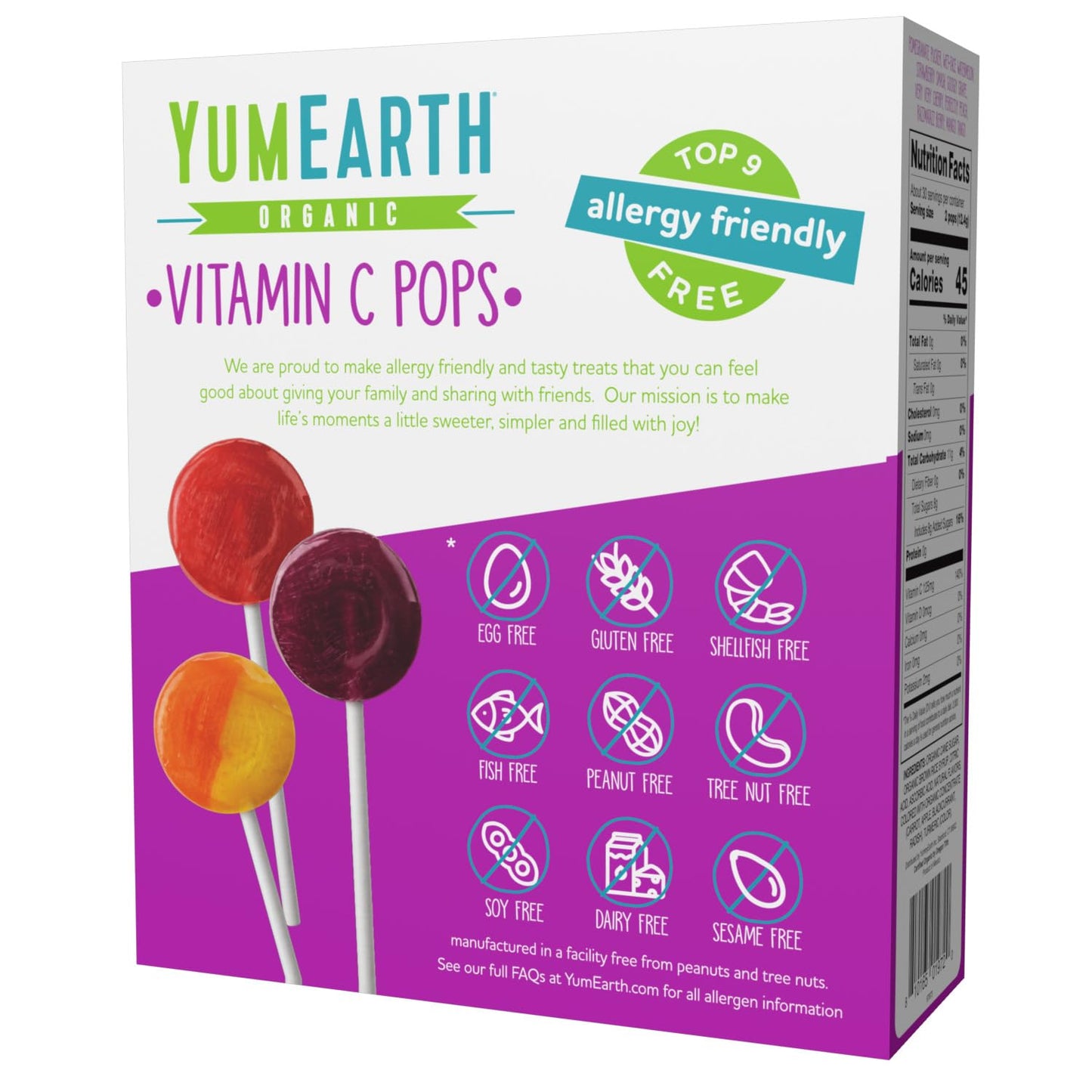 Yumearth Organic Vitamin C Pops Variety Pack, 60 Fruit Flavored Favorites Lollipops, Allergy Friendly, Gluten Free, Non-Gmo, Veg