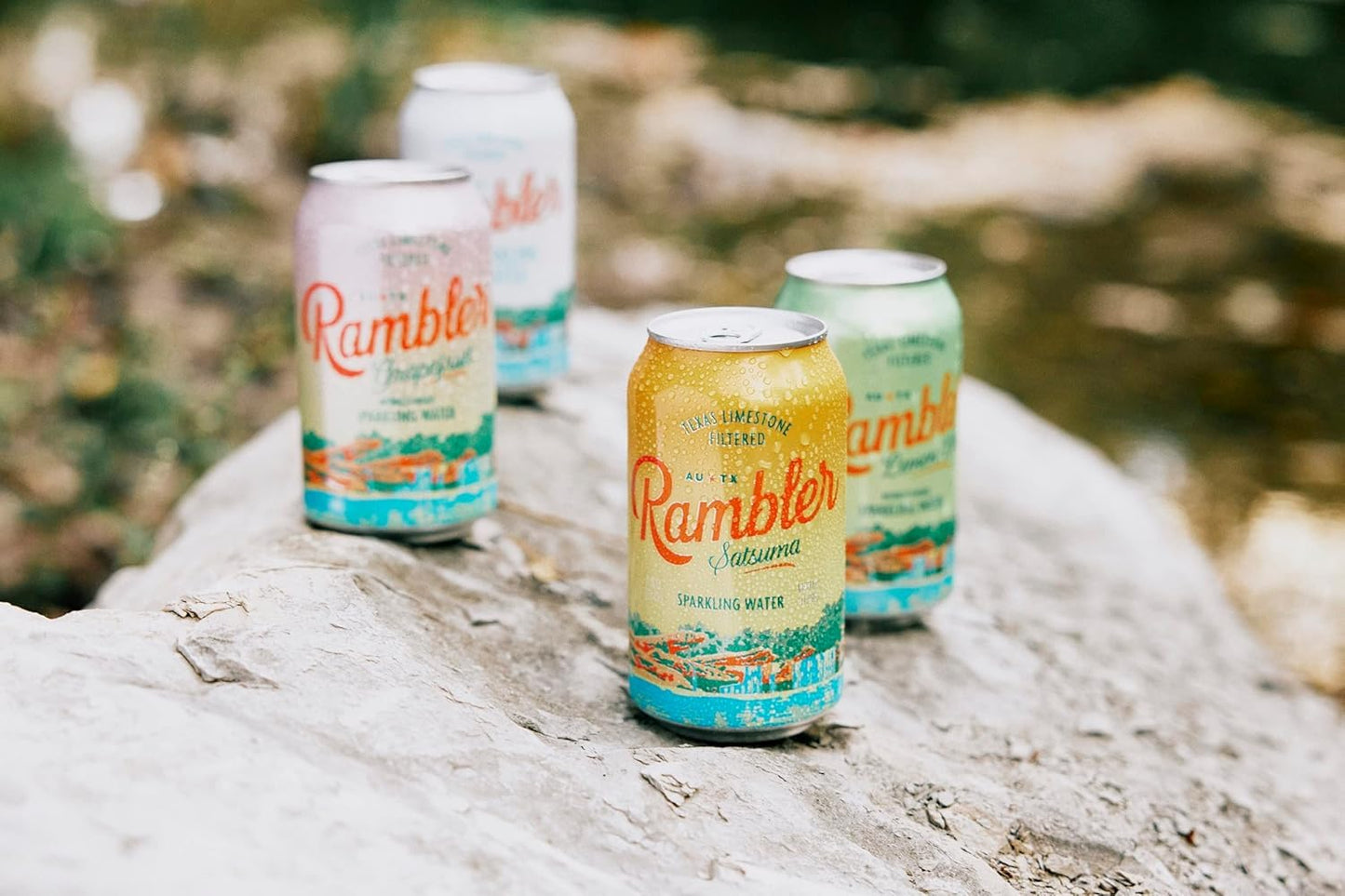 RAMBLER G fruit Sparkling Water, 12-Ounce Cans, Pack of 24, Texas Limestone Filtered