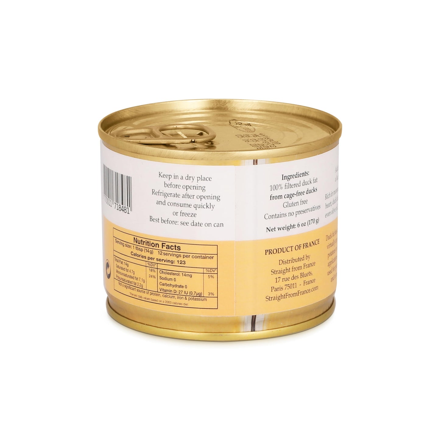 Straight From France All Natural Duck Fat For Cooking From Southwest France Keto And Paleo Diet Friendly 170G 6Oz