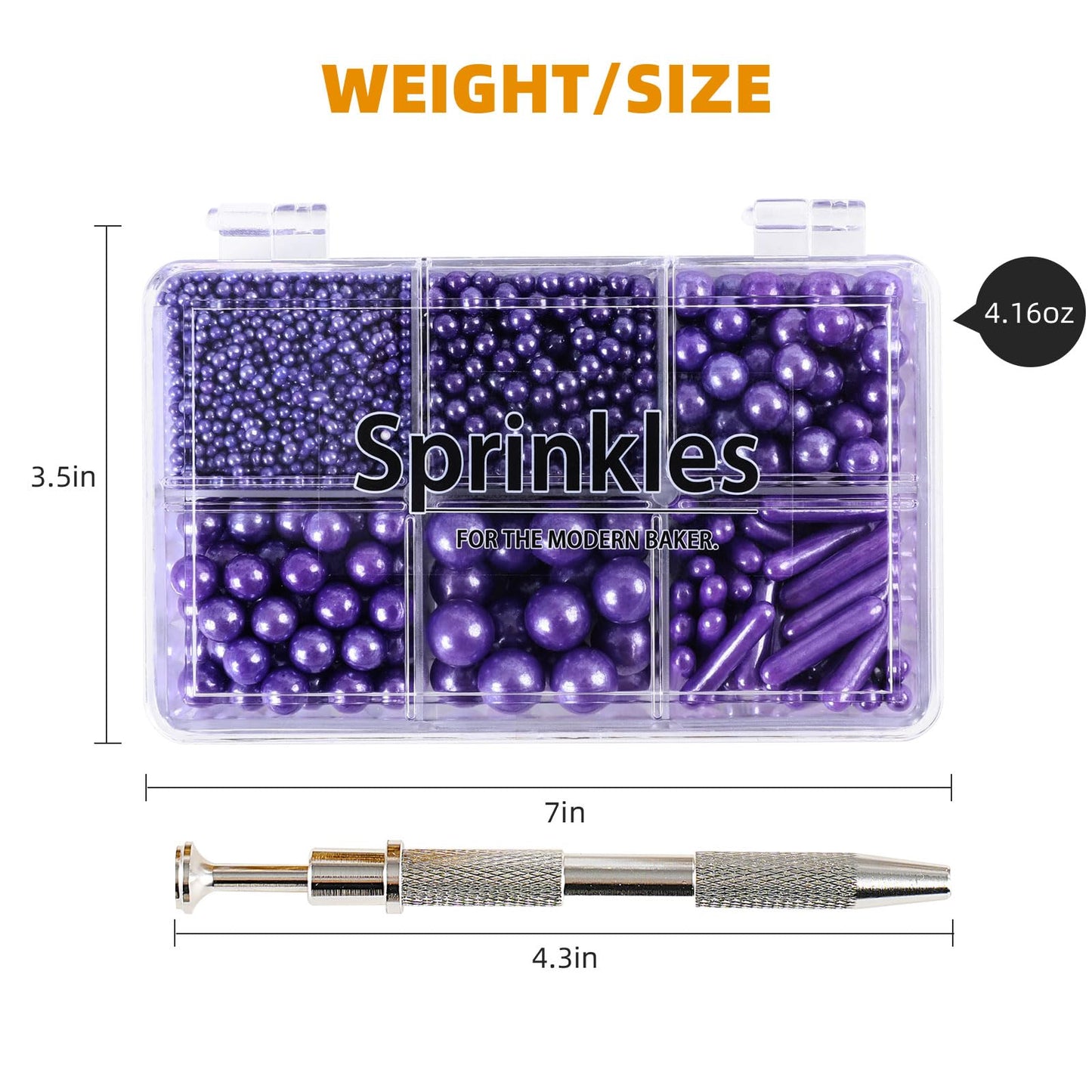 Kasvan Purple Mix Sugar Sprinkles - Edible Candy Pearls With 4-Claw Sprinkle Pen,118G/4.16 Oz, Gift Box Pack, Baking Cake Decora