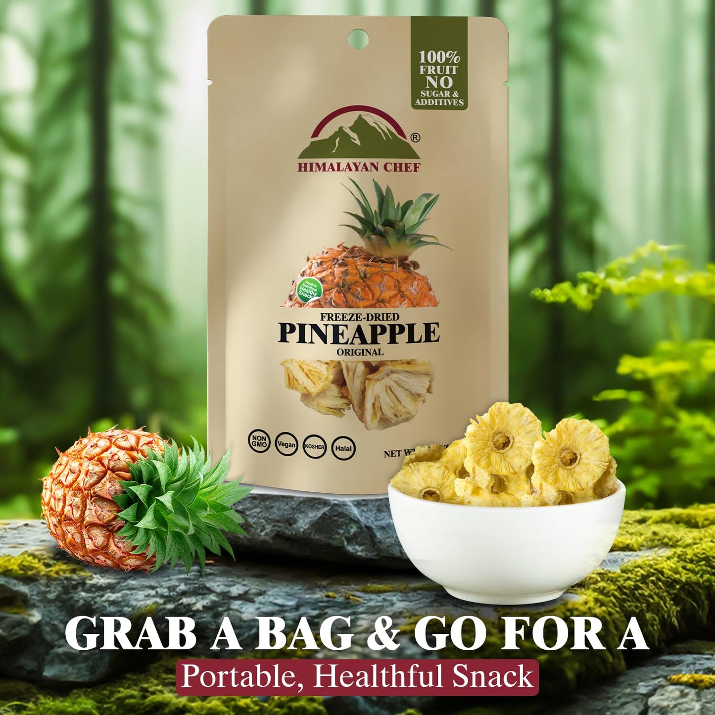 Himalayan Chef Freeze-Dried Fruit - 15g/Each Freeze-Dried Pineapple | Organic Fruit Snacks, Healthy Snacks for Kids & Adults | D