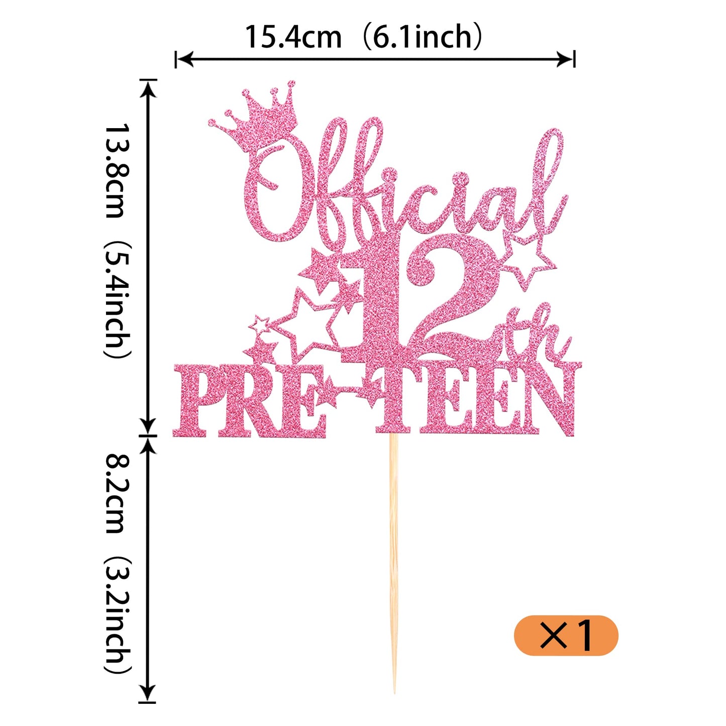 YCTHUNFISH 12th Birthday Cake Topper - Glitter Bamboo Decoration - Pink