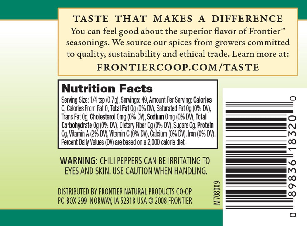 Frontier Co-Op Ground Red Cayenne Chili Pepper 15,000 Hu, 1.2 Ounce Bottle, Turn Up The Heat In Your Ethnic Recipes, Kosher