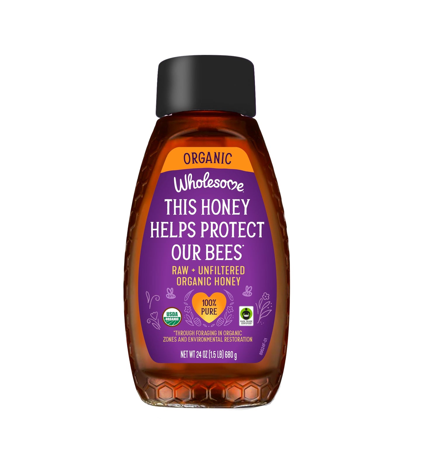 Wholesome Sweeteners 24-Ounce Organic Raw Unfiltered Honey Bottle, 100% Pure, Fair Trade Certified, Non GMO Project Verified, & 