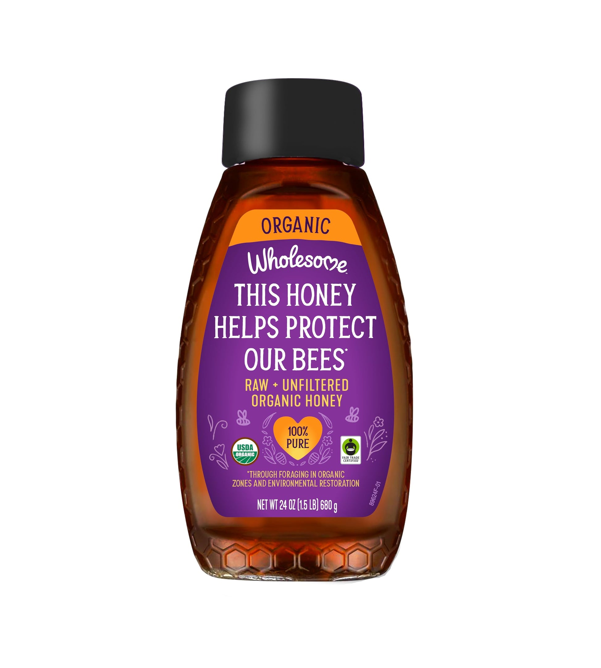 Wholesome Sweeteners 24-Ounce Organic Raw Unfiltered Honey Bottle, 100% Pure, Fair Trade Certified, Non GMO Project Verified, & 