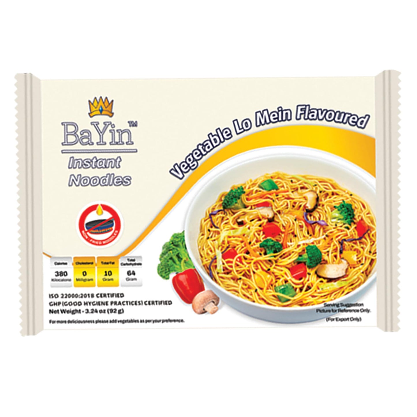 Bayin Instant Noodles, Vegetable Lo Mein Flavor, Non Fried Noodles, Dry, 3.42 Oz (92G) (Pack Of 5)