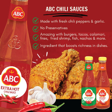 Abc Extra Hot Chili Sauce, 11.3 Oz, Spicy Sriracha Style Sambal, No Msg, Umami Flavor, Indonesian Bbq Dip Made With Chili & Garl