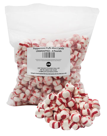Peppermint Puffs Mint Candy Unwrapped - 4 Pounds-Melt In Your Mouth Goodness-Huge Bag