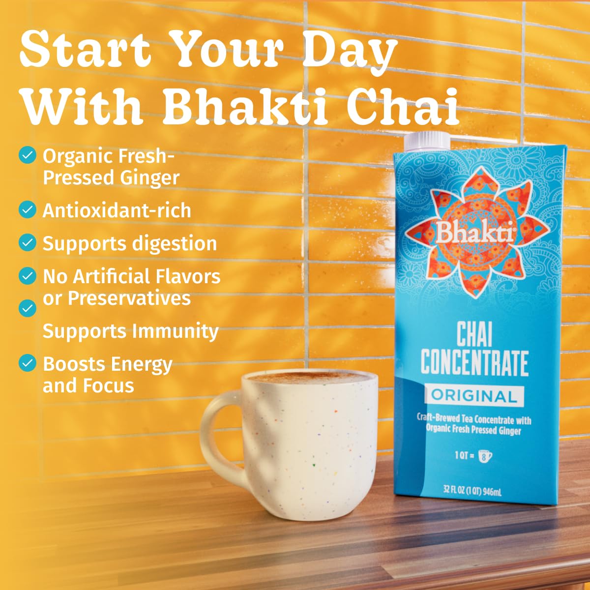 Bhakti Chai Tea Concentrate | Original, Organic Fresh Ginger, Black Tea, Sweetened, Spiced, Dairy-Free, Vegan (Pack of 6)