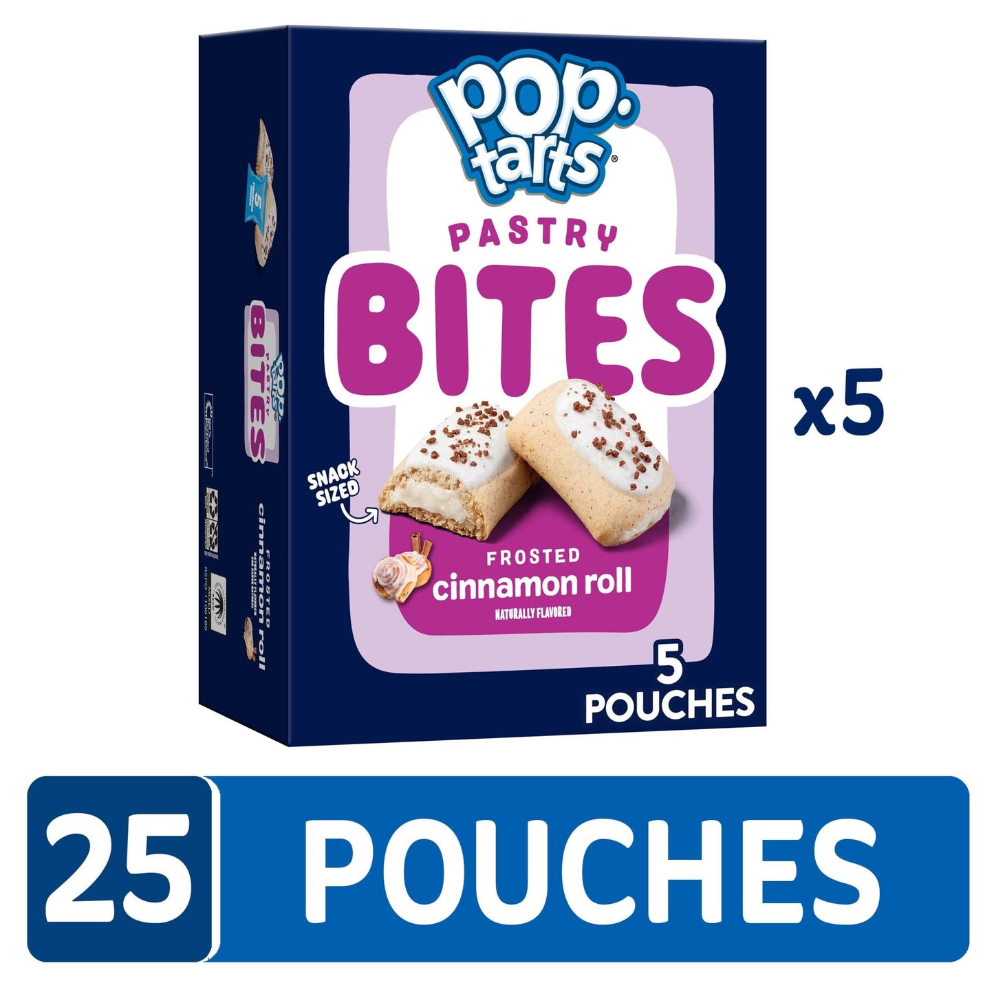 Pop-Tarts Bites Baked Pastry Bites, Kids Snacks, School Lunch, Frosted Cinnamon Roll (5 Boxes, 25 Pouches)