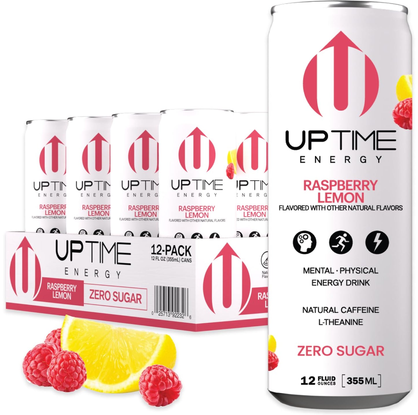 UPTIME Energy Drink, Raspberry Lemon, 12 Pack, Sugar Free, 12 Fl Oz Cans, 142mg Natural Caffeine