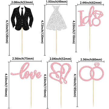Gyufise 24Pcs Wedding Cupcake Toppers Glitter Groom And Bride Cupcake Picks Love I Do Ring Heart Cake Decorations For Bridal Sho