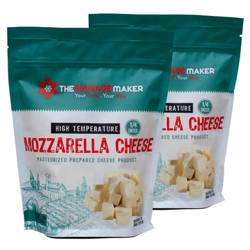 The Sausage Maker® High Temp Mozzarella Cheese 2 Lbs Hi-Temp Cheese For Sausage Making, 1/4 Diced Cube, 400° Temperature High Heat Cheese For Grilling, Salami, Snack Sticks, Summer Sausage