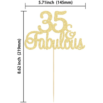 Gyufise 1Pc 35 & Fabulous Cake Topper Gold Glitter Thirty Five And Fabulous Cake Toppers Happy 35Th Birthday Cake Pick For 35Th