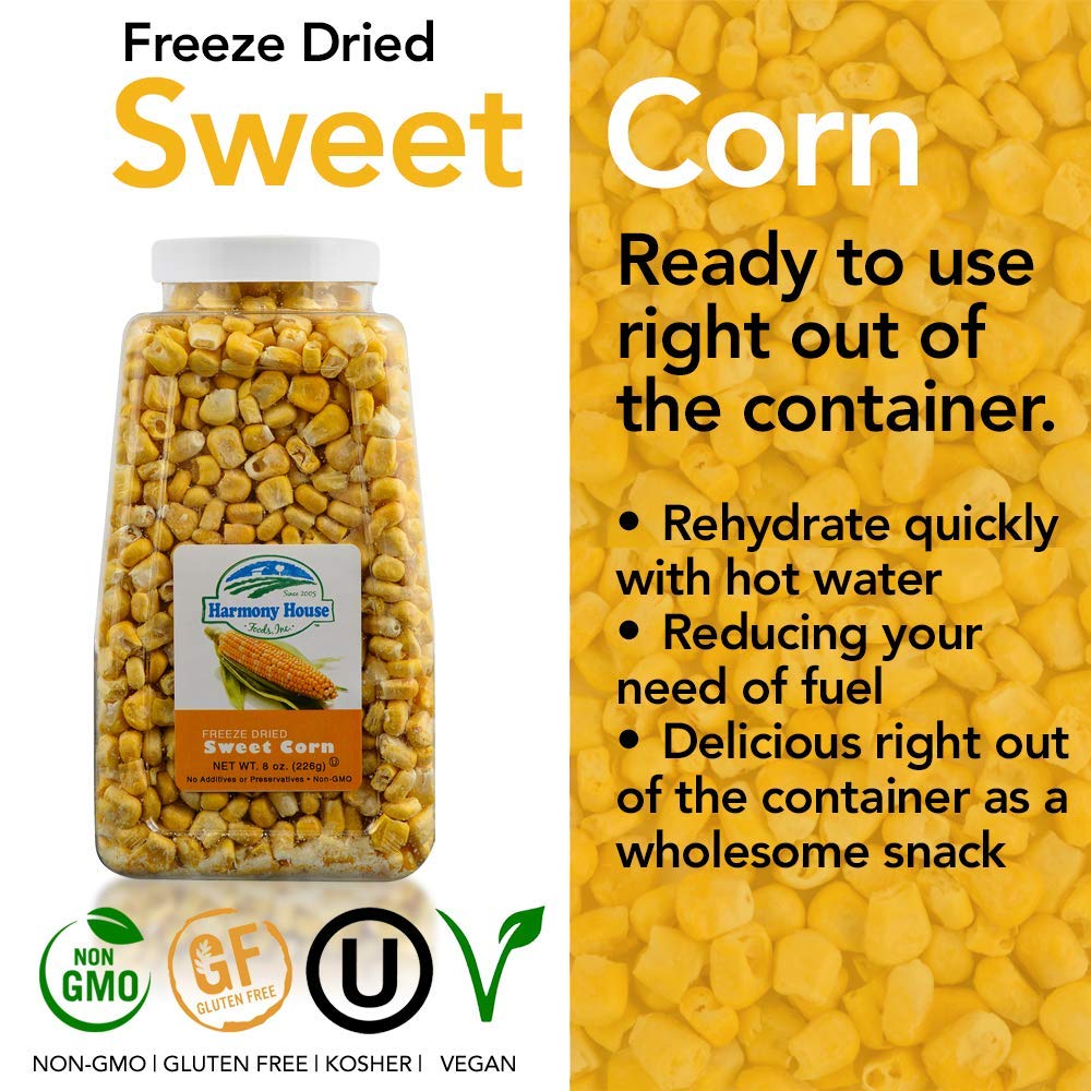 Premium Sweet Corn Freeze-Dried - 100% Natural, Healthy Snack, 8 Oz, Quart Size Jar By Harmony House Foods