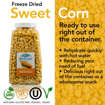 Premium Sweet Corn Freeze-Dried - 100% Natural, Healthy Snack, 8 Oz, Quart Size Jar By Harmony House Foods