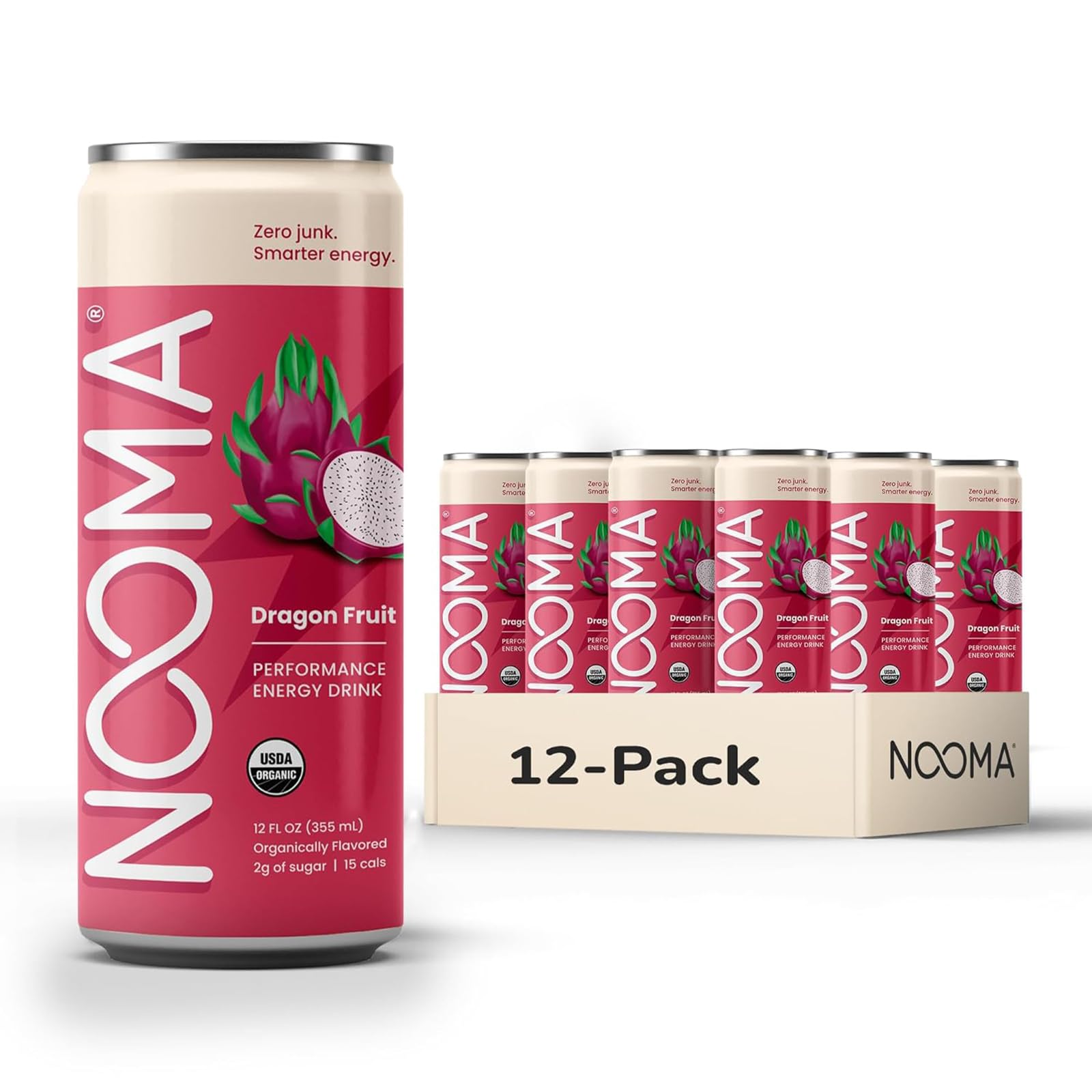 NOOMA Performance Energy Drink - Dragon Fruit - 12 Fl Oz (Pack of 12) - 0 Added Sugars, 120mg Clean Caffeine, 15 Calories