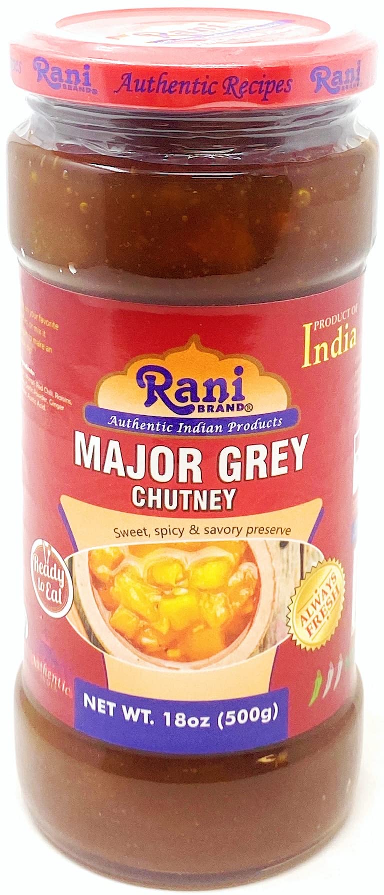 Rani Major Grey Mango Chutney (Indian Preserve) 18oz (1.1lbs) 500g Glass Jar, Ready to eat, Vegan ~ Gluten Free, All Natural, NO