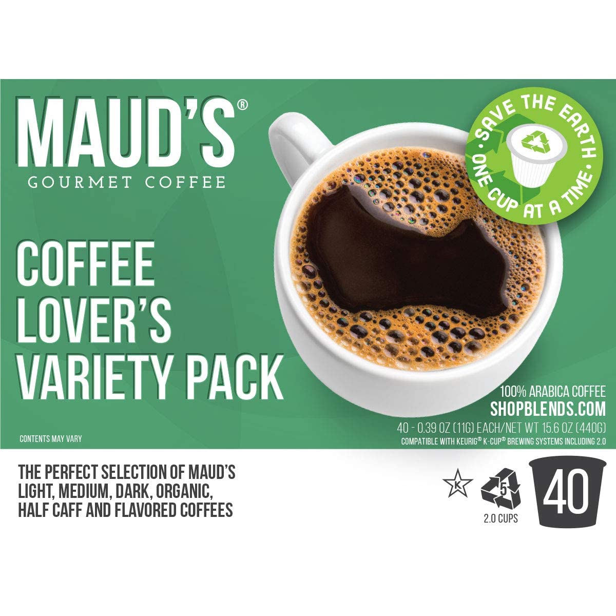 Maud s Coffee Lovers Variety Pack Coffee Pods, 40 ct, 16 Assorted Flavors in Recyclable Single Serve Pods - 100% Arabica Beans,