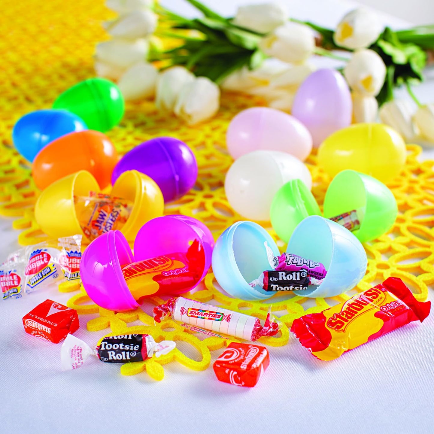 Fun Express Candy Filled Easter Eggs - 24 Count - Plastic - Pastel Colors - Easter Hunt Party Supplies