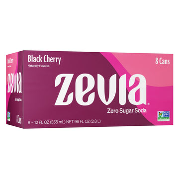 Zevia Zero Sugar Soda, Black Cherry, 12 Fl Oz Cans, 8-Pack, Non-GMO, Gluten-Free, Vegan