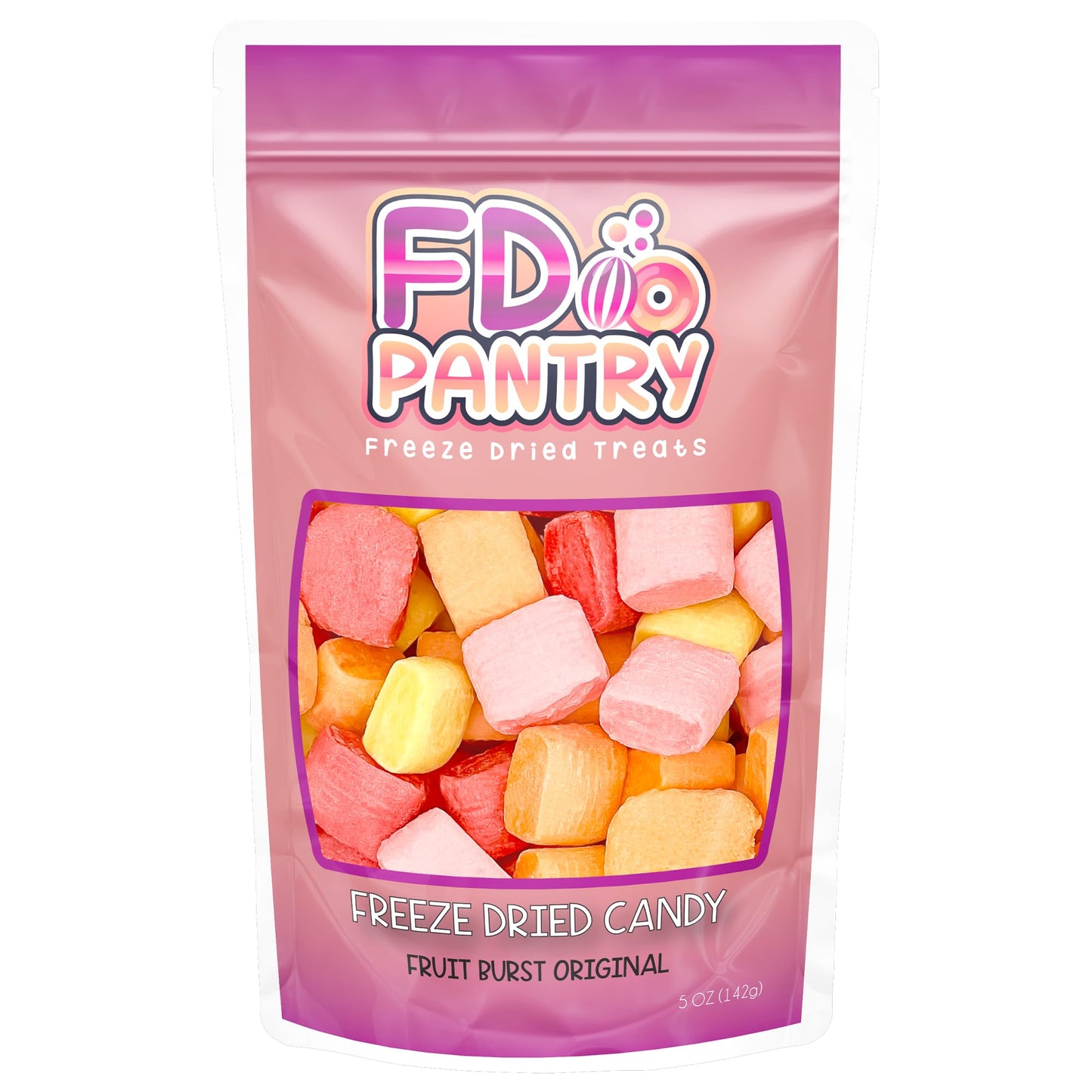 Freeze Dried Fruit Bursts Candy - Original Hard Candy Mix 5oz Treat Snack Gift Bag Cherry, Strawberry, Lemon, Orange Candies Fre