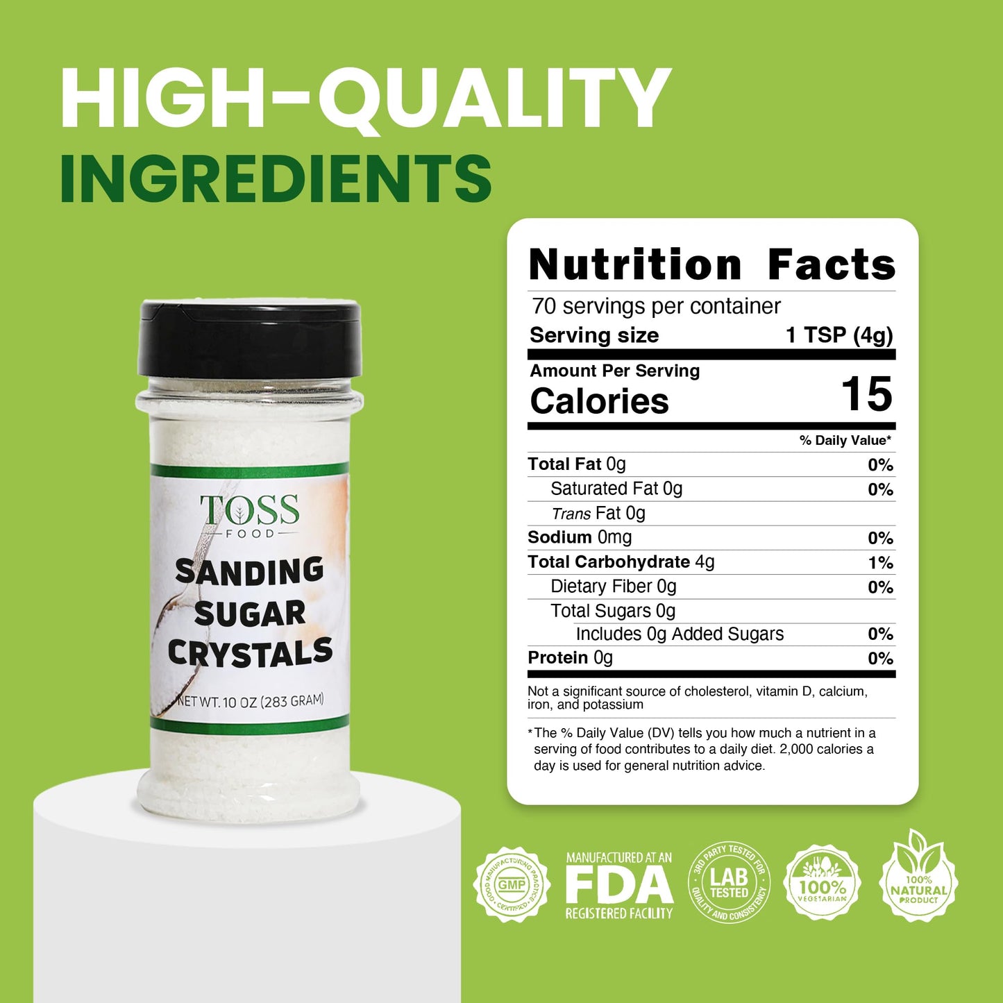 Sanding Sugar Crystals for Professional Baking & Decorating 10 oz - TOSS Coarse White Sparkling Sugar Sprinkles for Cakes, Cooki