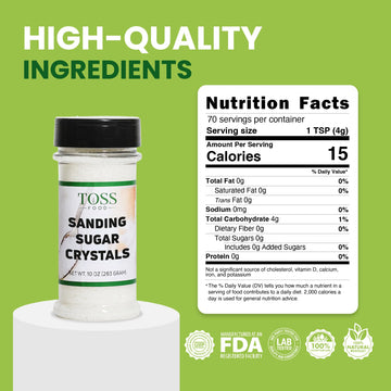 Sanding Sugar Crystals for Professional Baking & Decorating 10 oz - TOSS Coarse White Sparkling Sugar Sprinkles for Cakes, Cooki