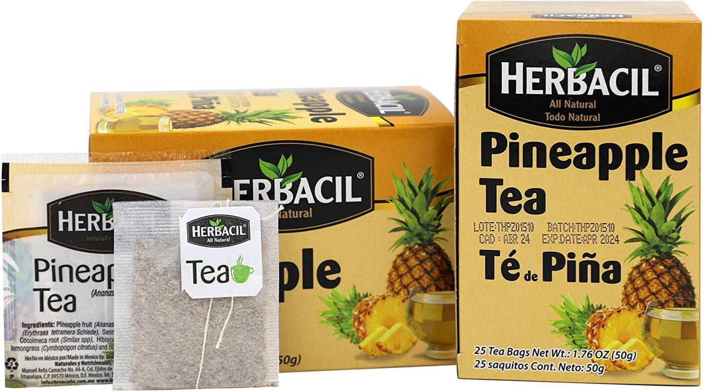 Herbacil Pineapple Tea - Herbal Tea with Dehydrated Pineapple, Caffeine-Free, 50 Tea Bags (2 Packs of 25)
