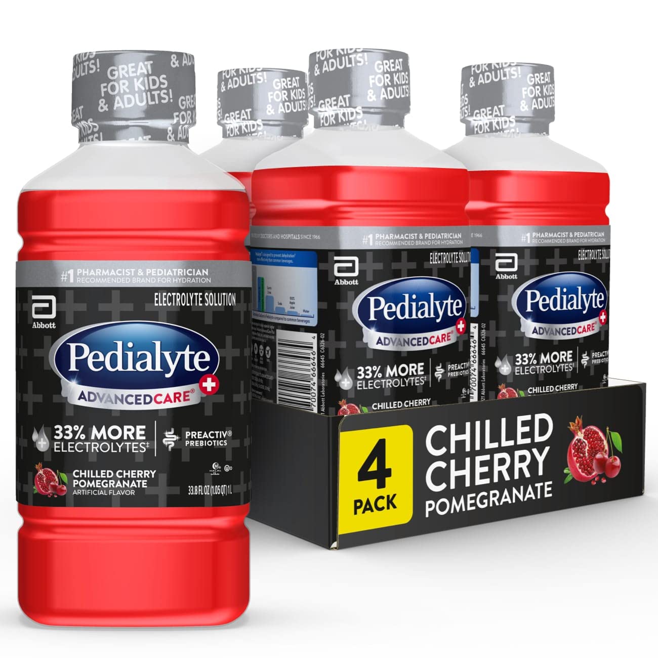 Pedialyte Advancedcare Plus Electrolyte Drink, With 33% More Electrolytes And Has Preactiv Prebiotics, Chilled Cherry Pomegranat