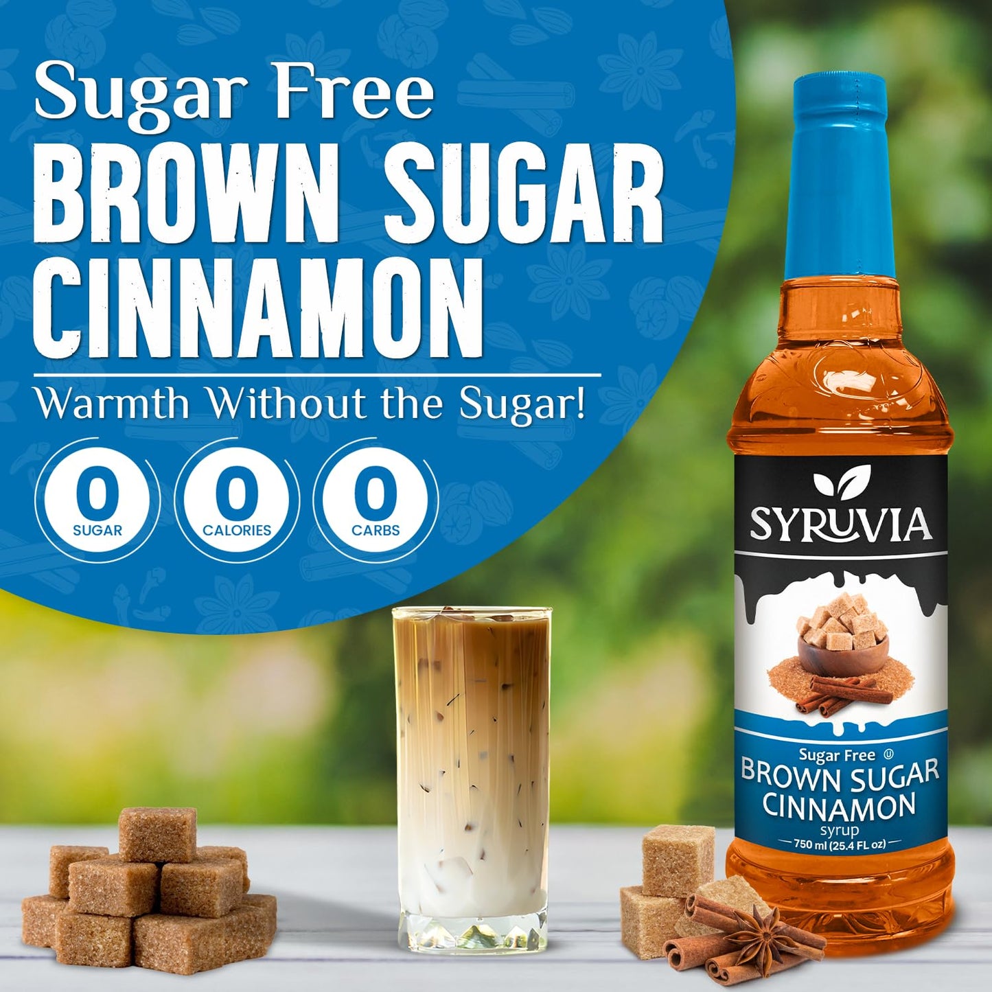 Syruvia Sugar Free Brown Sugar Cinnamon Syrup With Syrup Pump Dispenser For Coffee 25.4 Ounces Coffee Flavoring Syrup