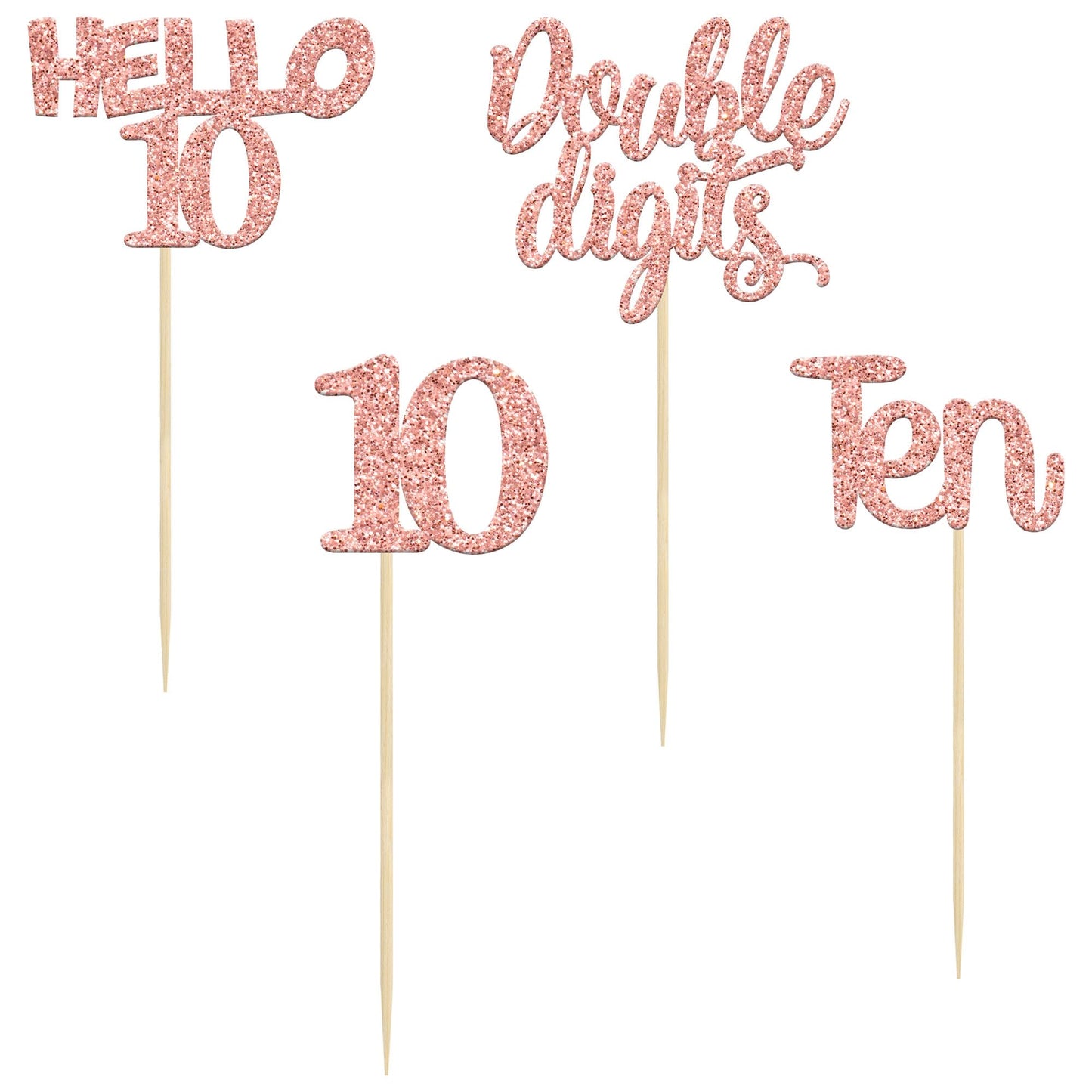 Gyufise 24 Pack Glitter 10Th Birthday Cupcake Toppers Double Digits Cupcake Toppers Hello 10 Ten Cupcake Picks For 10Th Birthday