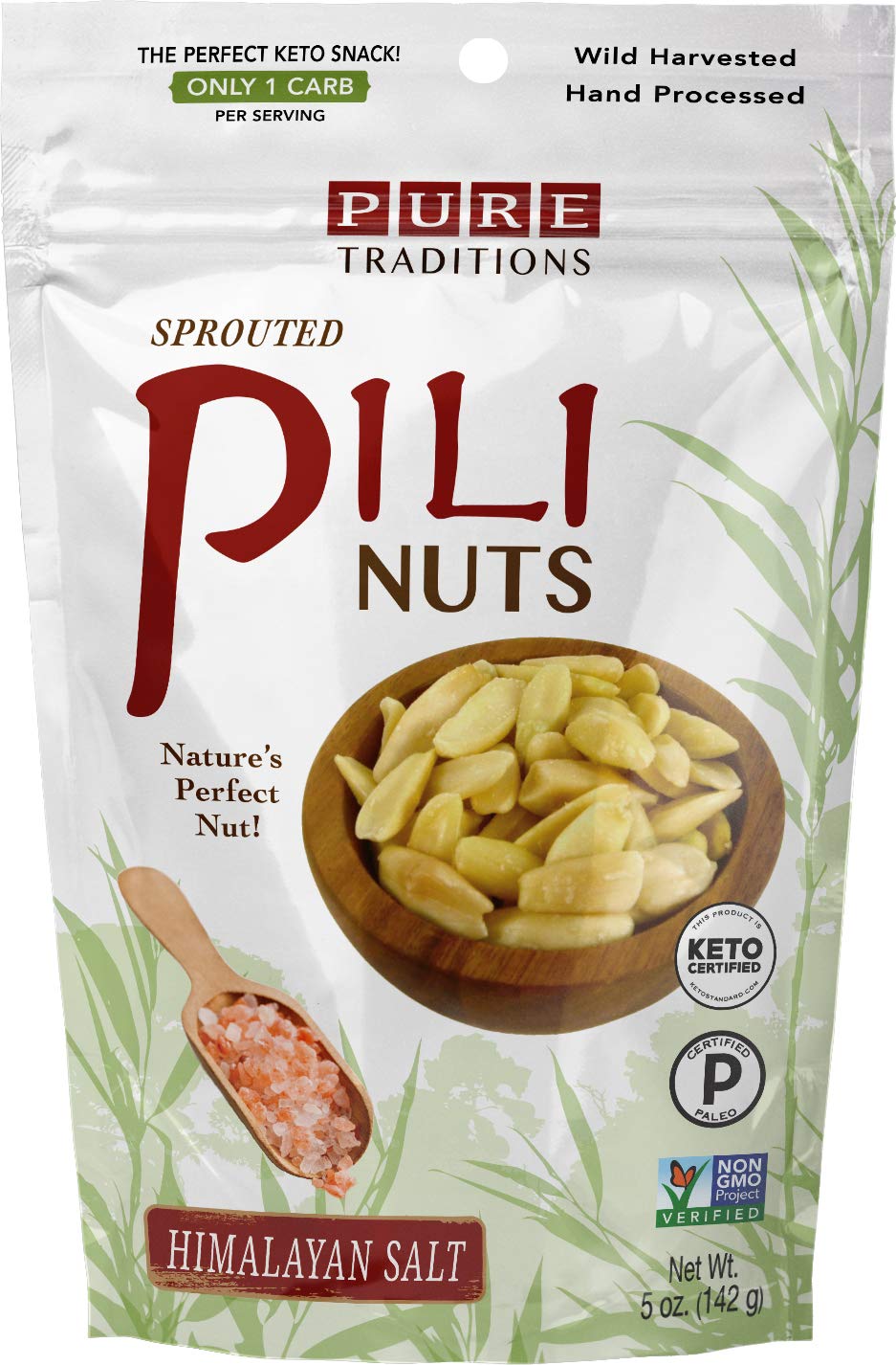 Wild Sprouted Pili Nuts, (5 Oz Bag) With Himalayan Salt And Organic Coconut Mct Oil, Perfect Keto Friendly Snack, Vegan, Low Car