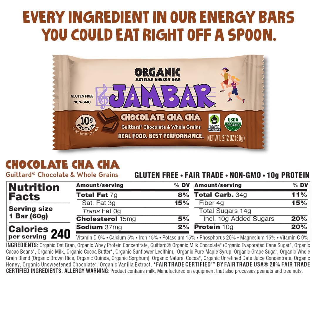 JAMBAR Organic Artisan Energy Bar - Chocolate Cha Cha, 12 Pack, 2.12 Ounce