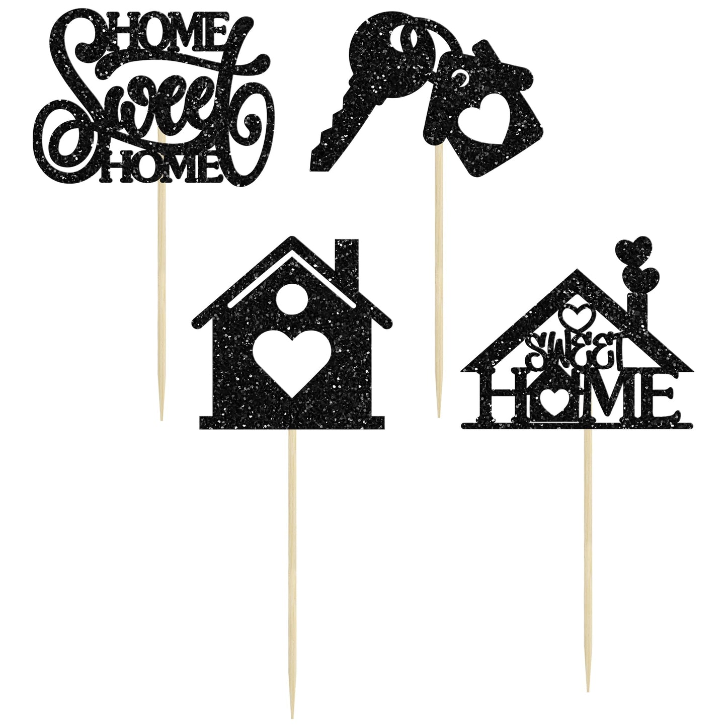 Ephlyn 24Pcs Cupcake Toppers Silver Glitter Key Lock Housewarming Cake Decorations 2.6x4.3 inches Paper
