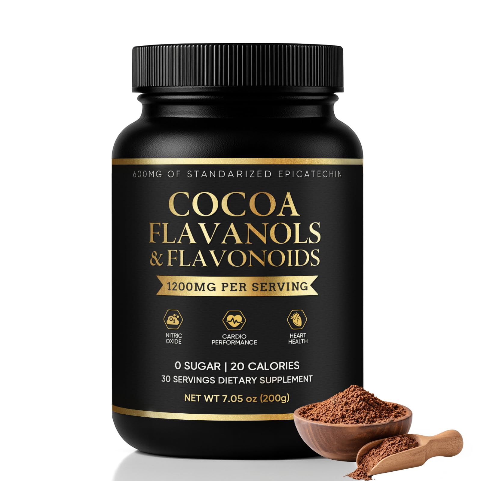 High Flavanol Cocoa Powder - Enhanced With Flavanol  Theobromine  Magnesium & Natural Flavonoids Blend  Dietary Support For Heart Health  Nitric Oxide & Energy  Sugar Free  Vegan  Non-Gmo - 7.05Oz (1)