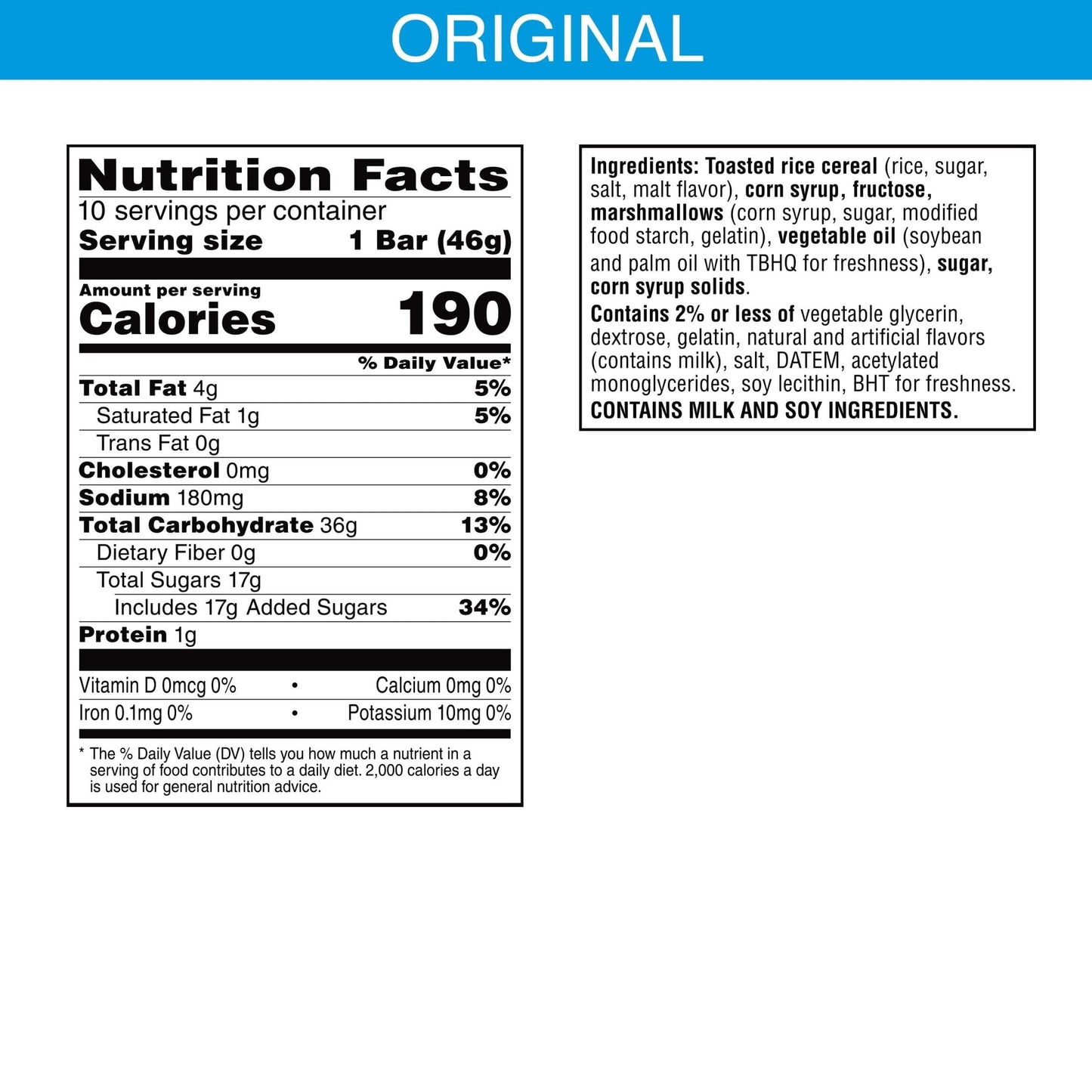 Rice Krispies Treats Homestyle Crispy Marshmallow Squares, Kids Snacks, Lunch Snacks, Original, 16.2oz Box (10 Bars)