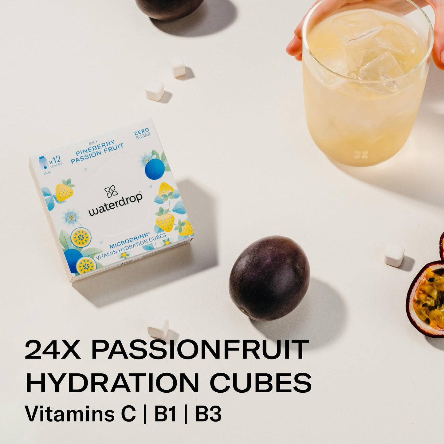 waterdrop MICRODRINK Hydration Cubes, Pineberry & Passion Fruit, 12 Count (Pack of 2), Zero Sugar, Vegan Water Enhancer Drops