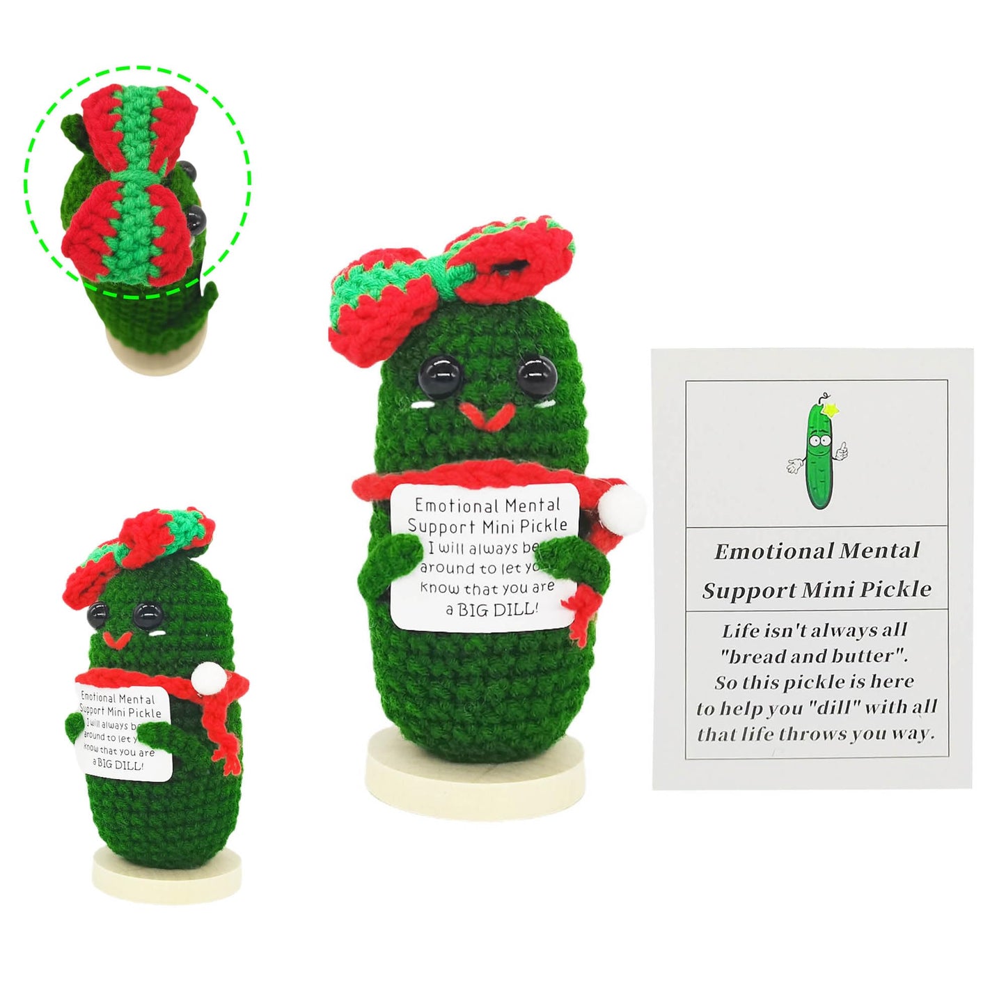 qyqkfly Emotional Pickled Desk Support Gift, Green Cotton, Model qq-cu-with chri bow, Ideal for Women, Friends, Easter, Birthday, Christmas